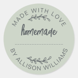 Sage Green Script Made With Love Homemade Food Jar Runder Aufkleber