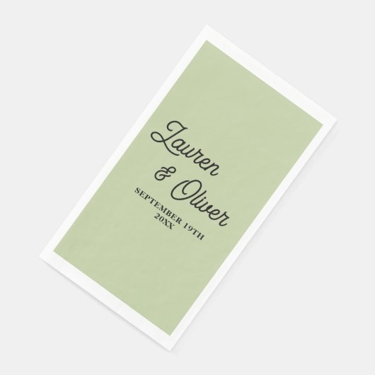 Sage Green Script Minimalist Wedding Serviette (Ecke)