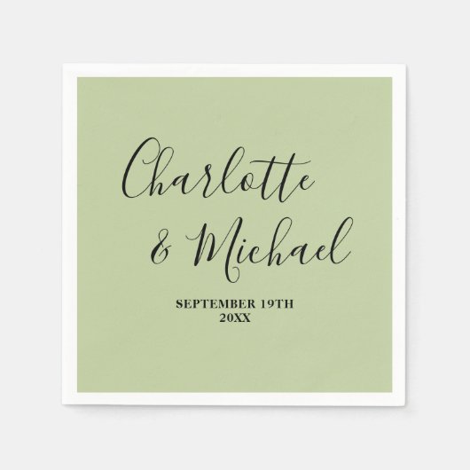 Sage Green Script Minimalist Wedding Serviette (Vorderseite)