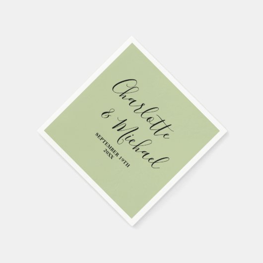 Sage Green Script Minimalist Wedding Serviette (Ecke)