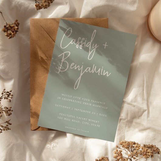Sage Green Script Minimalistisch Moderne Hochzeit Einladung