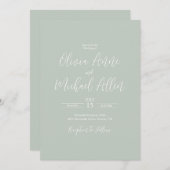 Sage Green Script Moderne Hochzeitseinladung Einladung (Vorne/Hinten)