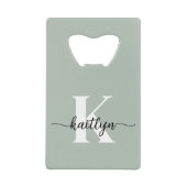 Sage Green Script Monogram Geldbeutel Flaschenöffner (Vorderseite)