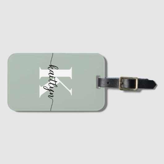 Sage Green Script Monogram Gepäckanhänger (Vorderseite (Horizontal))