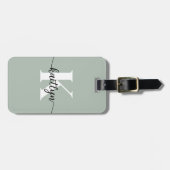 Sage Green Script Monogram Gepäckanhänger (Vorderseite horizontal)