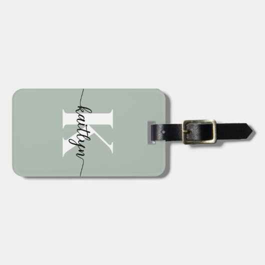 Sage Green Script Monogram Gepäckanhänger (Vorderseite horizontal)