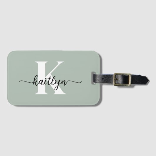 Sage Green Script Monogram Gepäckanhänger (Vorderseite (Horizontal))