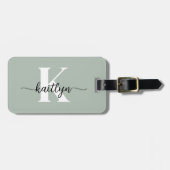 Sage Green Script Monogram Gepäckanhänger (Vorderseite horizontal)