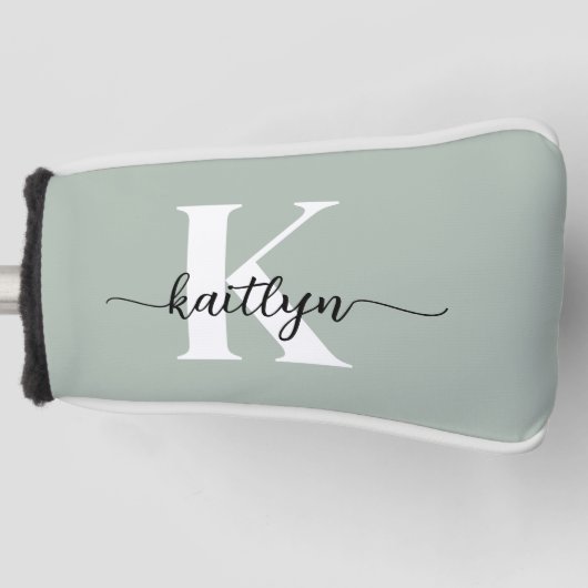 Sage Green Script Monogram Golf Headcover (Vorderseite)
