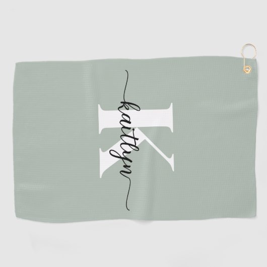 Sage Green Script Monogram Golfhandtuch (Horizontal)