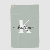 Sage Green Script Monogram Golfhandtuch (Vorderseite)