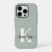 Sage Green Script Monogram iPhone Hülle (Rückseite)