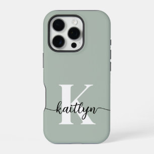 Sage Green Script Monogram iPhone 16 Pro Hülle
