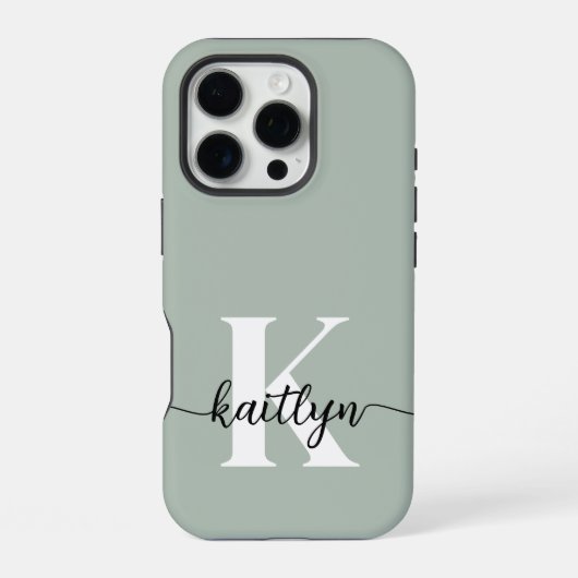 Sage Green Script Monogram iPhone Hülle (Rückseite)