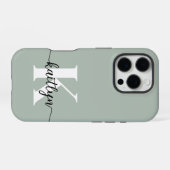 Sage Green Script Monogram iPhone Hülle (Rückseite (Horizontal))