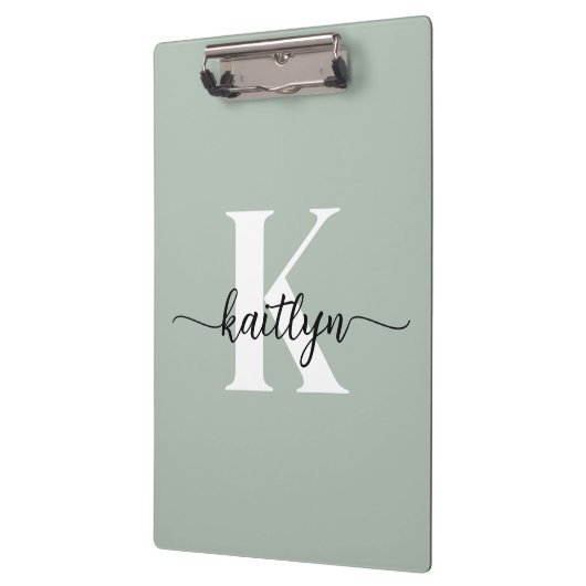 Sage Green Script Monogram Klemmbrett (Links)