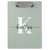 Sage Green Script Monogram Klemmbrett (Vorderseite)