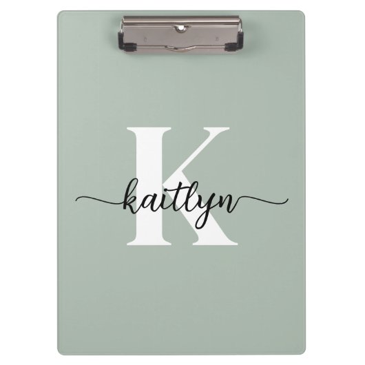 Sage Green Script Monogram Klemmbrett (Vorderseite)