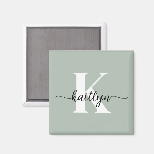 Sage Green Script Monogram Magnet (Vorderseite/Rückseite)