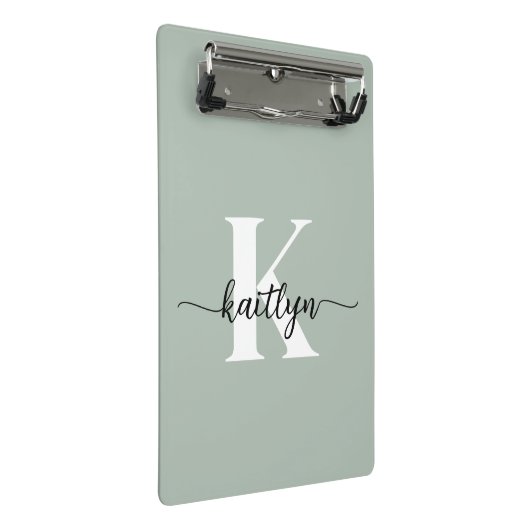 Sage Green Script Monogram Mini Klemmbrett (Schrägansicht)