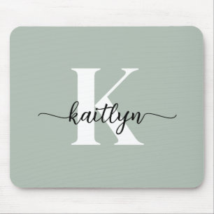 Sage Green Script Monogram Mousepad