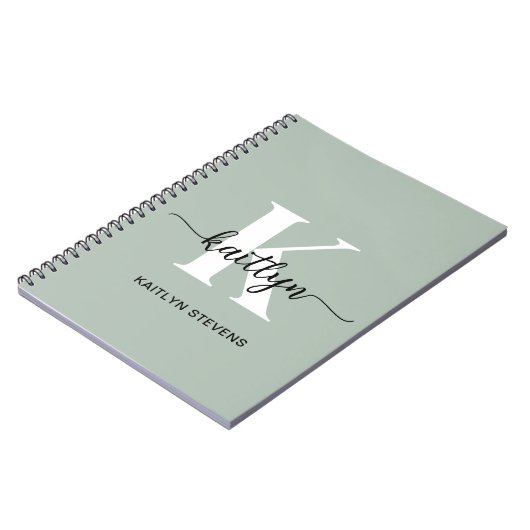 Sage Green Script Monogram Notizblock (Linke Seite)