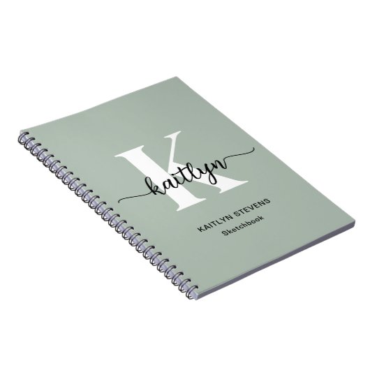 Sage Green Script Monogram Notizblock (Rechte Seite)