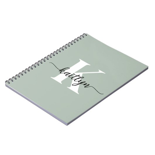 Sage Green Script Monogram Notizblock (Linke Seite)