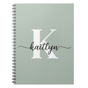 Sage Green Script Monogram Notizblock