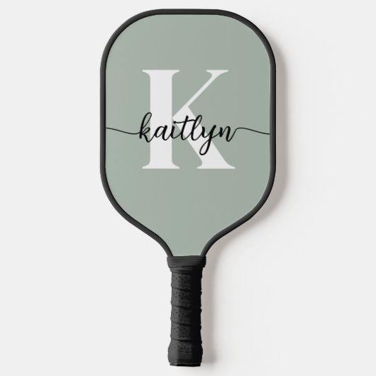 Sage Green Script Monogram Pickleball Schläger (Rückseite)