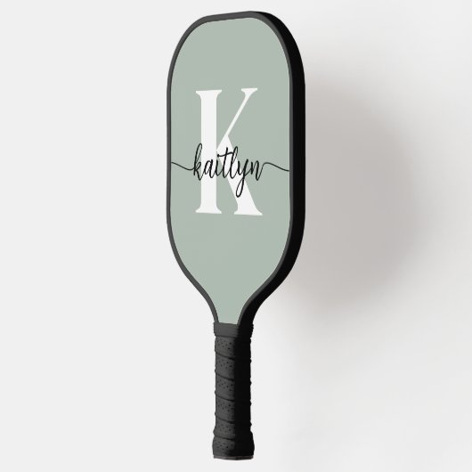 Sage Green Script Monogram Pickleball Schläger (Links)