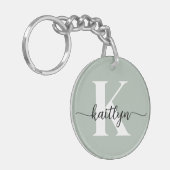 Sage Green Script Monogram Schlüsselanhänger (Vorderseite links)