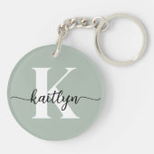 Sage Green Script Monogram Schlüsselanhänger (Rückseite)