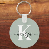 Sage Green Script Monogram Schlüsselanhänger (Rückseite)