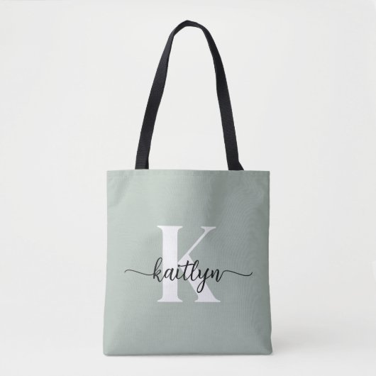 Sage Green Script Monogram Tasche (Vorderseite)