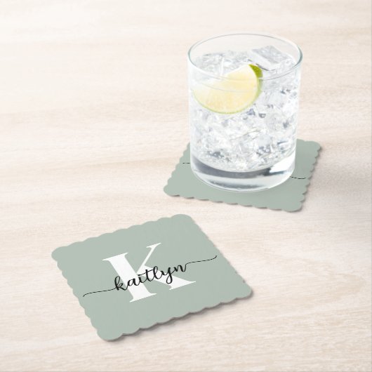 Sage Green Script Monogram Untersetzer (Vor Ort)