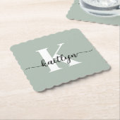 Sage Green Script Monogram Untersetzer (angewinkelt)