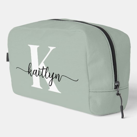 Sage Green Script Monogram Waschbeutel (Rechte Ecke)