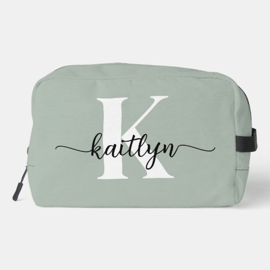 Sage Green Script Monogram Waschbeutel (Rückseite)