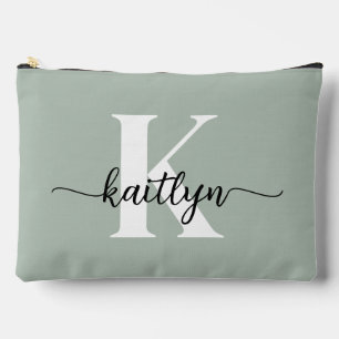 Sage Green Script Monogram Zubehörtasche