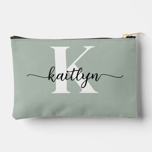 Sage Green Script Monogram Zubehörtasche (Rückseite)