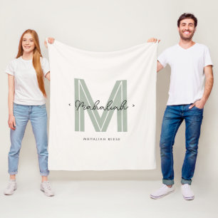 Sage Green Script Name Monogram Fleecedecke