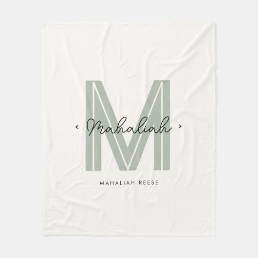 Sage Green Script Name Monogram Fleecedecke (Vorderseite)
