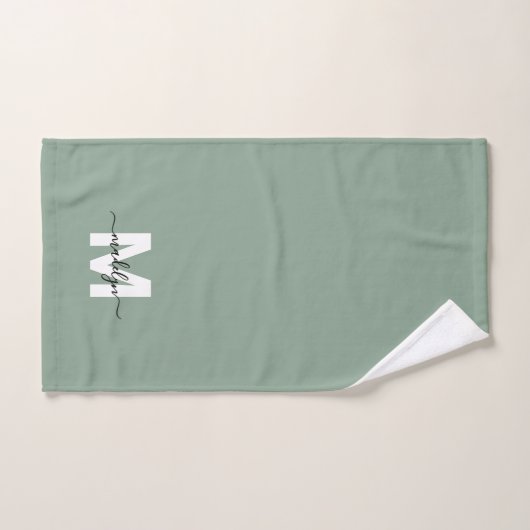 Sage Green Script Name Monogram Handtuch (Handtuch)