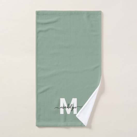 Sage Green Script Name Monogram Handtuch (Handtuch)