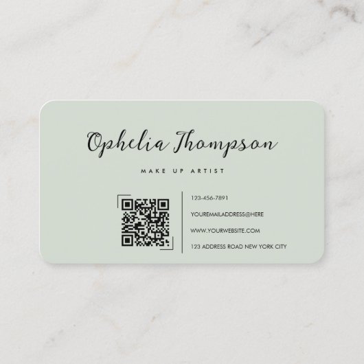 Sage Green Script QR-Code Visitenkarte (Rückseite)