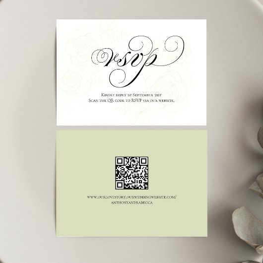 Sage Green Script QR Code Wedding RSVP Card Karte
