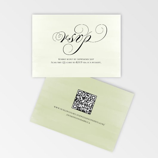 Sage Green Script QR Code Wedding RSVP Response Karte