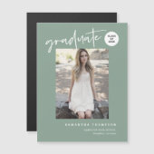 Sage Green Script School Graduate Foto Magnet (Vorne/Hinten)
