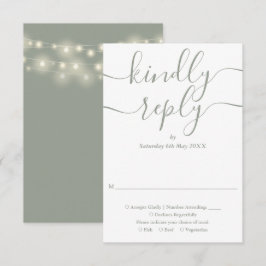 Sage Green Script String Lights Hochzeit RSVP Karte